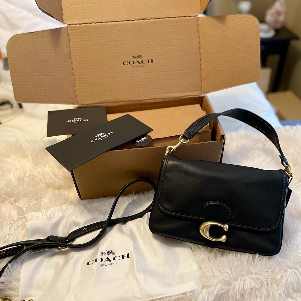 Authentic Coach Black Soft Tabby Shoulder Bag, with extra cross body strap.